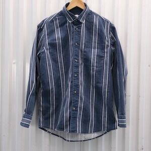ZARA Relaxed Fit Men Striped Button Down Shirt Blue White Size Large